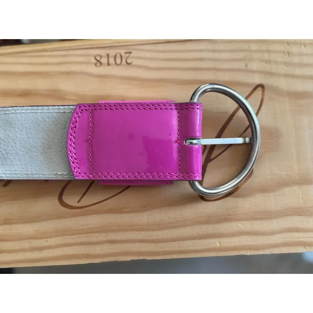 Betsy Johnson 100% Patent Leather Fuschia Pink Laser Cut Roses Belt Size S